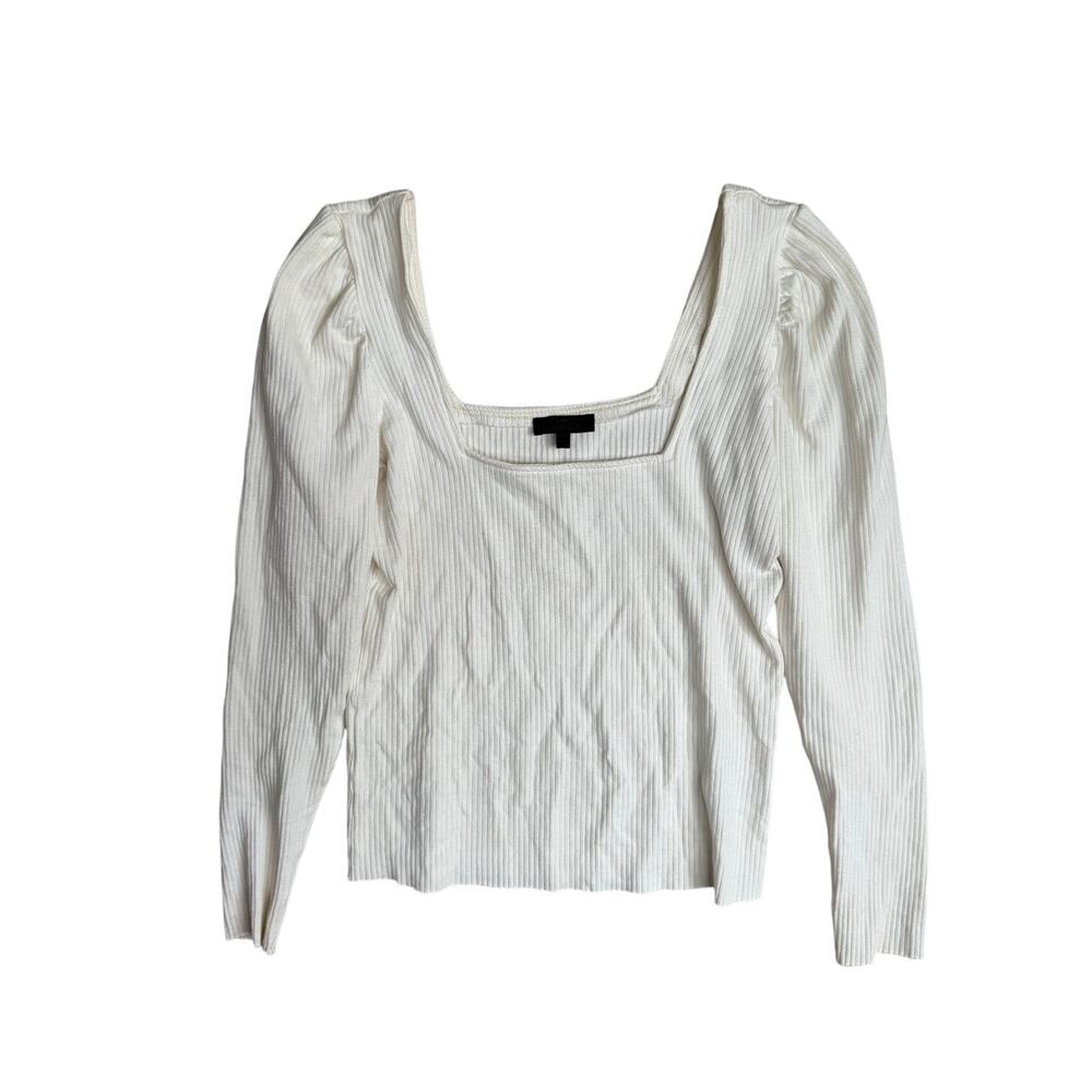 The Range Alloy Rib Squareneck Puff Long Sleeve Top Minimalist White Large